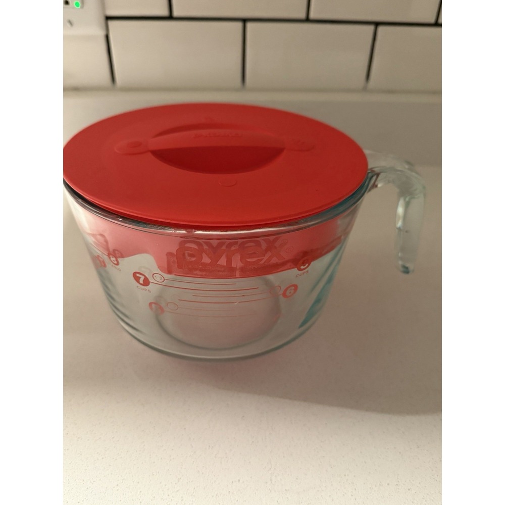 VTG Pyrex 8 Cup/64 Oz Glass Measuring Cup Batter Mixing Bowl With Lid 564-Read